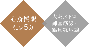 心斎橋駅徒歩5分/大阪メトロ御堂筋線・鶴見緑地線